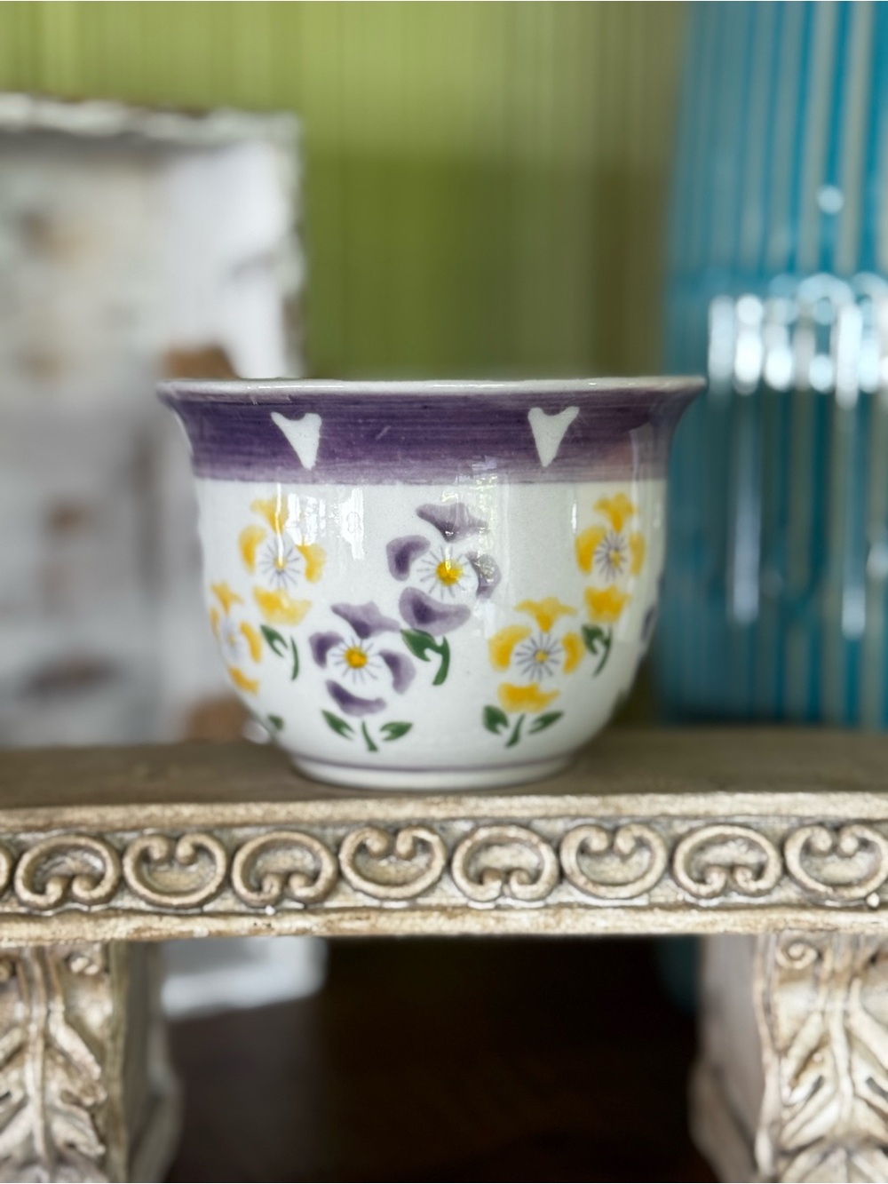 Vintage Porcelain Ceramic Indoor Planter Floral Dainty Elegant Summer Small